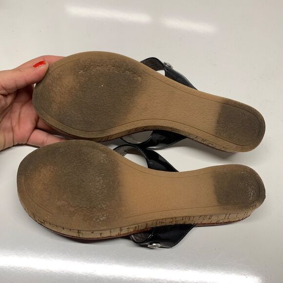 Sam Edelman Tanya Cork Wedge Sandals Women Size 6.5 Black Brown Thong Flip Flops - Picture 4 of 11